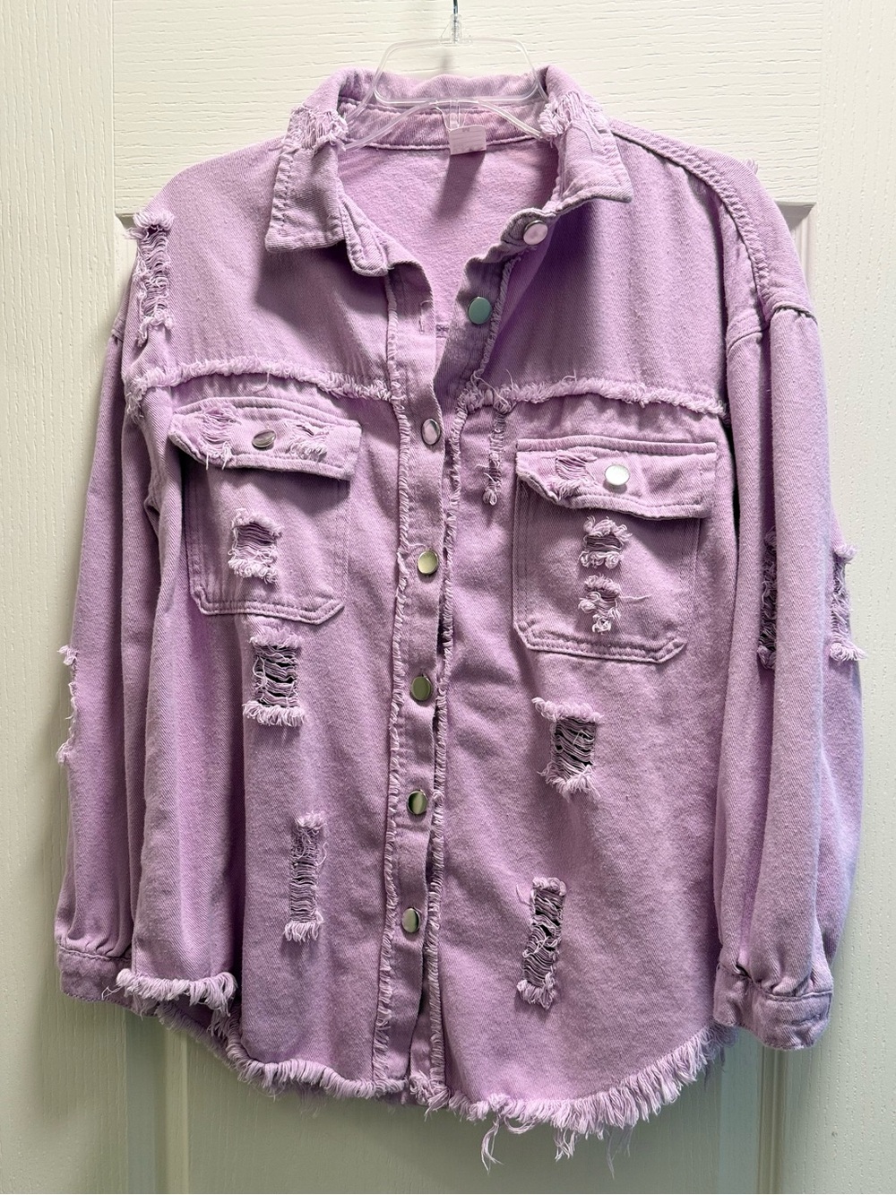 Lavender Distressed Jean Shacket